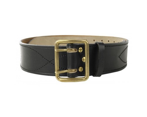 Harness belt with stamped brass buckle