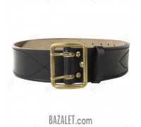 Harness belt with stamped brass buckle