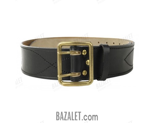 Harness belt with stamped brass buckle