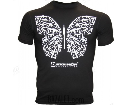 Black t-shirt, butterfly print