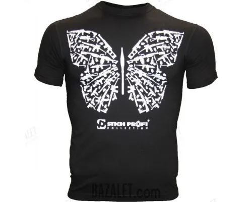 Black t-shirt, butterfly print